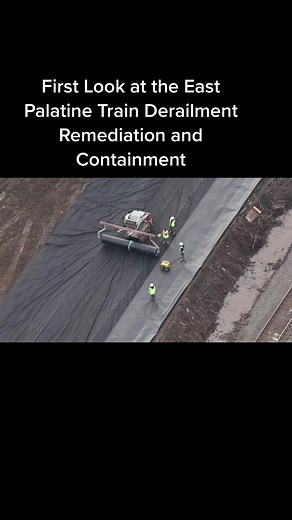 A first aerial look today at the East Palatine Ohio Train Derailment Chemical Containment and Remediation. #fyp #viral #eastpalestine #derailment #news #breaking #chemical #ohio