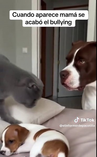 Un gato se viene arriba y empieza a darle collejitas a un cachorro como si fuera el matón del barrio. El pequeño no entiende nada y aguanta como puede… hasta que aparece la mamá del perro con cara de pocas bromas. En ese momento, al gato se le acaba la valentía de golpe. La voz en off remata: “Cuando te haces el chulo con el más pequeño y de repente llega la auditoría materna. ¡Eso no es tener carácter, es valentía de saldo con fecha de caducidad!”. Ritmo de pacotilla. 👉 Suscríbete al canal: ht