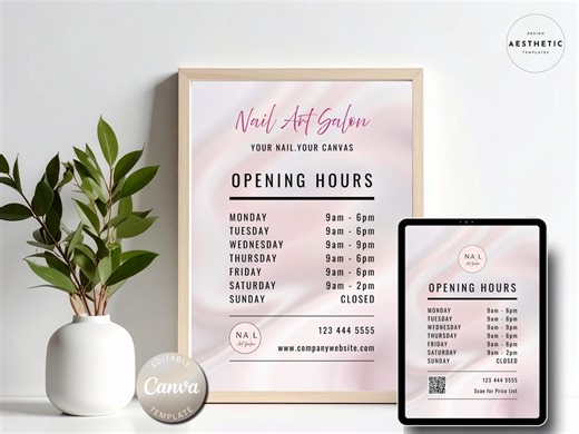 Opening Hours Sign Template | Editable Canva Business Hours Sign | Trendy Stylish Gradient Design Store Hours (instant Download) - Etsy
