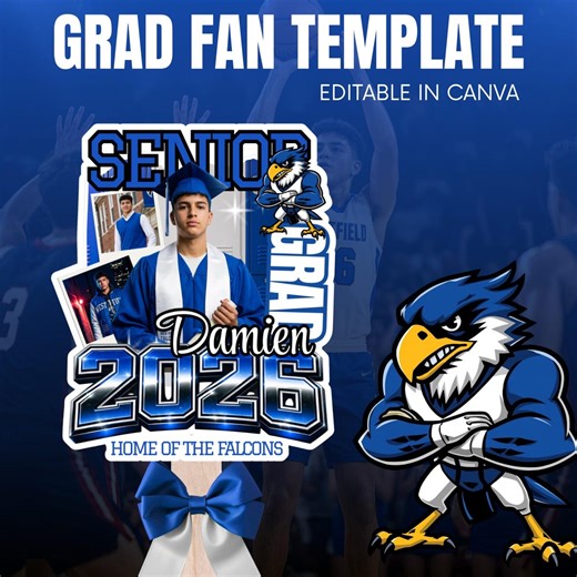 High School Graduation Fan Template - Editable Canva Program for Class of 2026, Senior Grad Photo Digital Download Editable Keepsake DIY - Etsy