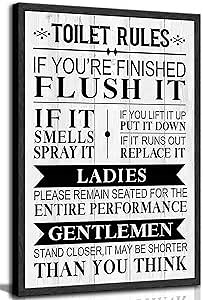 Funny Toilet Rules Quotes Poster Wall Art Black and White Humor Eclectic bathroom Painting Picture Wall Decor Poster Print Artwork for Washroom Restroom Home Decoration Unframed