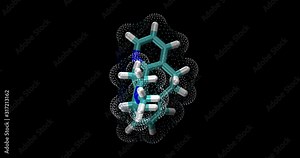Azatadine, Antihistamine / competitive inhibitor of histamine H1-receptor, (anti-allergy), 3D molecule spinning on Y axis