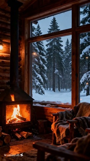 Cozy Cabin Night for Instant Relaxation #wintercabin #fireplace #snowambience #shorts