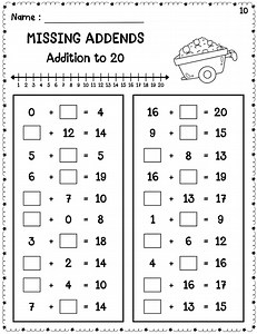 50 Printable Spring Missing Addends to 20 | Addition Worksheets | K - 2nd Grade Math - Etsy