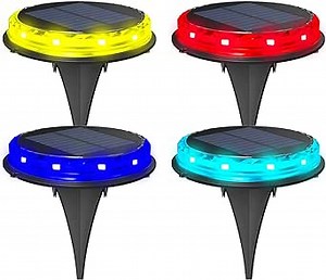 Colorful Solar Ground Lights,7 Colors Changing and 1200mAh Power Bank.Solar Pathway Lights.Outdoor in-ground Solar Lights Decorative for Landscape Walkway Lawn Steps Decks Driveway(4 Pack)