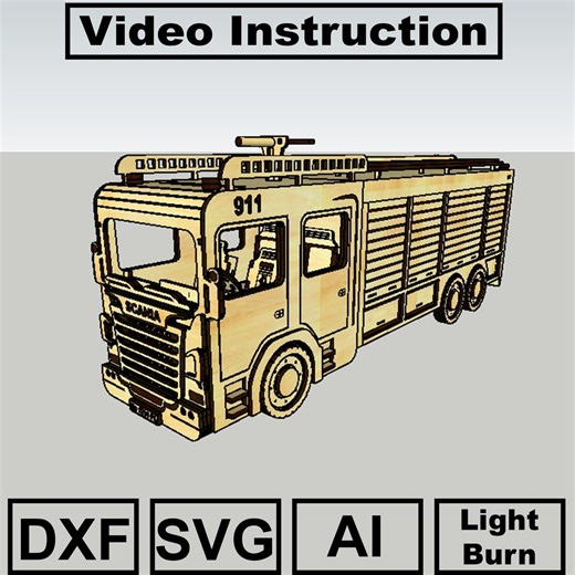 Fire Truck Dxf,svg,ai,lbrn, 3mm Plywood - Etsy Canada