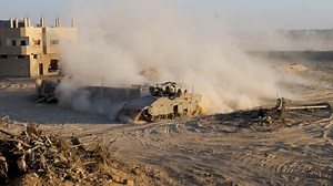 Israeli Armored Vehicle, Israel retaliates with artillery, Israel Hamar war conflict | Premium Stock Video Footage