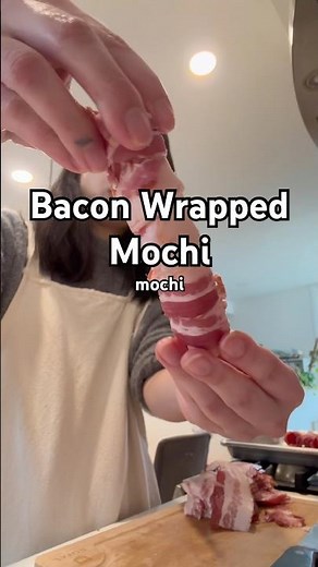 Is this the best way to grill mochi? Wrap it in bacon and grill until soft. #japanesefood #mochi