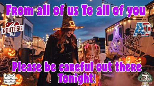 🎃 Happy Halloween from all of us to all of you! 👻 As you head out tonight for tricks, treats, and spooky fun, please remember to be safe, be seen, and be responsible. Watch for little ghosts and goblins crossing the streets, drive slowly through neighborhoods and RV parks, and make sure everyone gets home with full candy buckets and big smiles. 🍬🕯️ From all of us — have a fun, safe, and unforgettable Halloween night! 🧡🖤 #HappyHalloween #BeSafe #TrickOrTreat #Route66RVs #AutoDefinitions #66