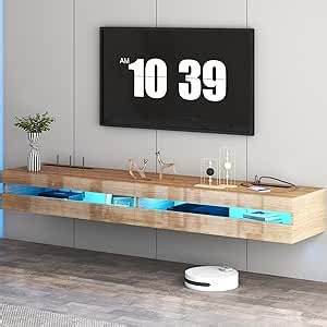 Floating TV Stand - 71'' Entertainment Center with LED Light & Charging Station, Floating TV Shelf with Storage for Living Room，Media Console for 75 INCH TVs
