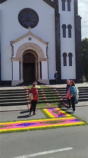 Azores, São Miguel, Furnas, Igreja Nossa Senhora da Alegria #flowercarpet #church #flowers