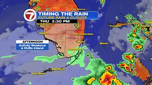 Scattered downpours will gradually roll onshore this morning before mostly shifting farther inland for the afternoon | 7Weather
