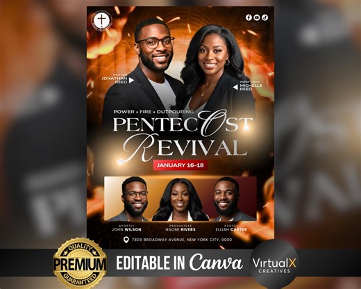 Pentecost Revival Flyer Template | Church Event Poster | Holy Spirit Conference | Editable Canva Worship Service Program | Guest Speaker - Etsy