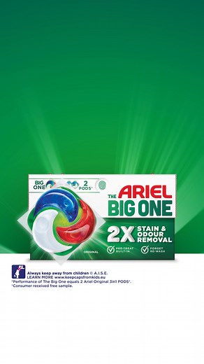 17K views | Ariel The Big One PODS® have 2X stain removal* so big mess is no big deal! *Performance of The Big One equals 2 Ariel Original 3in1 PODS®✨ | ARIEL | Facebook