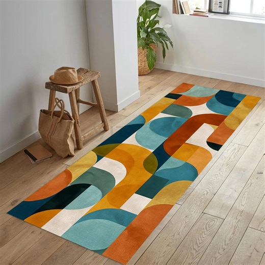 Mid Century Modern Runner Rug, Colorful, Customizable, Non-slip - Etsy