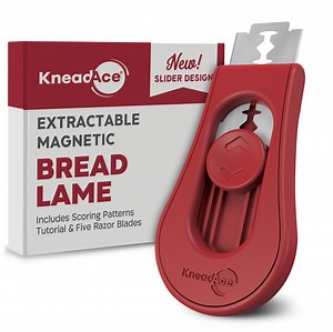 KneadAce Bread Lame Scoring Tool Extractable Magnetic Scorer with 5 Blades and Booklet, Red Upgraded