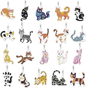 beinkmake 20pcs Diamond DIY Painting Keychains Kit Cats Art 5D Diamond Art Painting Key Ring Rhinestone DIY Key Chains Hanging Ornament Crafts Decor
