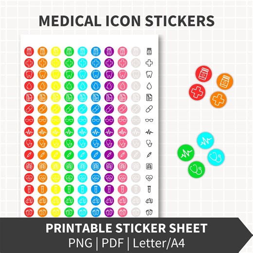 MEDICAL Planner Stickers Printable, Mixed Health Icons 0.5x0.5 Inch, 150 Stickers in 10 Colors for Appointments Tracking, Cricut Silhouette - Etsy