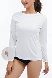 QPNGRP Women's Long Sleeve Rash Guard with Pockets UPF 50 SPF Dry Fit UV Protection Shirt for Swim Hiking Workout White