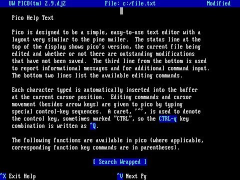 Using the Pico editor on FreeDOS