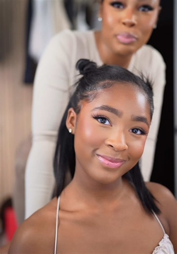 Styling my daughters hair. Half up half down with space bun ponytails #momdaughter #motherdaughter