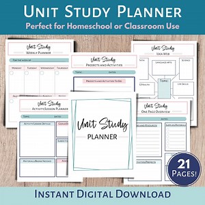 Printable Unit Study Planner, Homeschool Lesson Planner, Printable Unit Plan, Classroom Planner, Homeschool Unit Study, Topic Study Planner - Etsy