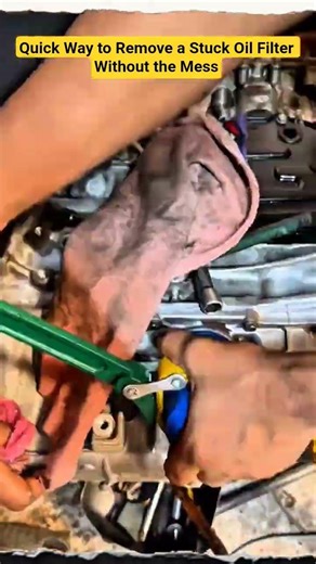 Quick Way to Remove a Stuck Oil Filter Without the Mess #shortvideo #mechanic