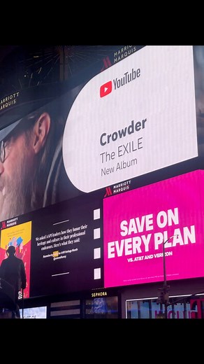 What?! 🎶✨ Watching my song 'Grave Robber' light up Times Square on the big YouTube screen is surreal. Thank you to everyone who made this possible. 🌟#TheExile #GraveRobber #TimesSquare #NewMusic | Crowder Music