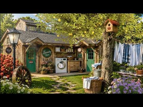 🧺 Cozy Cottage Laundry Ambience 🌿 Summer Garden Sounds & Relaxing Backyard ASMR