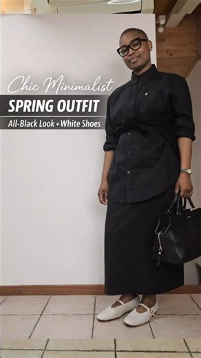 Chic Minimalist Spring Outfit | All Black Look + White Shoes