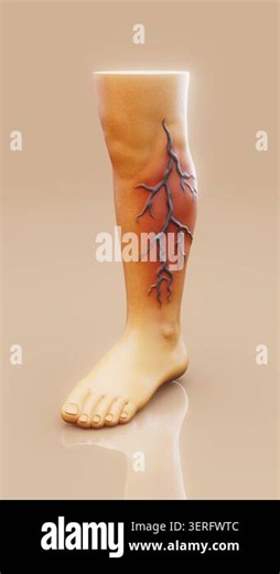 Vertical video showing close up of a human leg showing prominent veins, with a subtle glow effect Stock Video Footage - Alamy