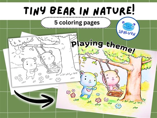 Bear Coloring Pages: Outdoor Activities, Hand-drawn (PDF/PNG Download A4/letter Size) - Etsy