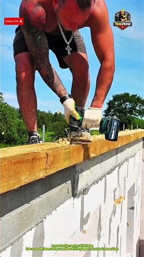 Drilling Wooden Beams for Building Structure Installation #powertools