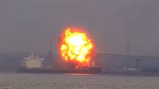 Boat Goes Up in Flames in Baltimore Explosion