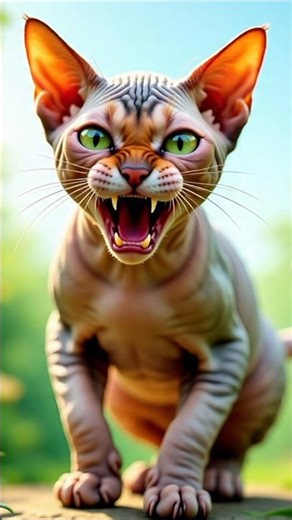 Angry Sphynx cat meowing