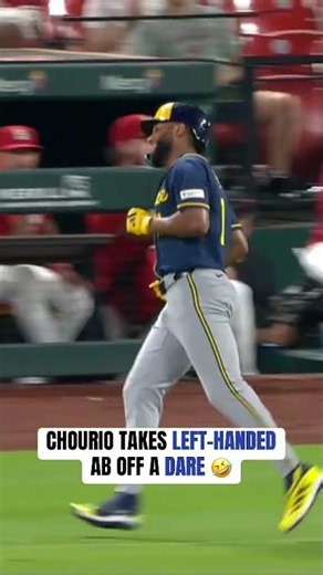 Teammates dared Jackson Chourio to bat left for the first time ever 😅