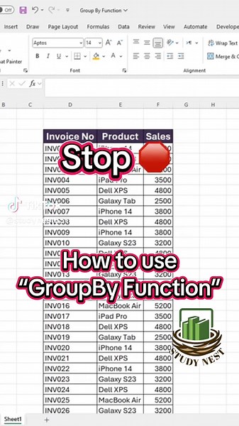Group By Function in Excel | Study Nest #ExcelGroupBy #StudyNest #ExcelTricks #ExcelFunctions #ExcelDataAnalysis