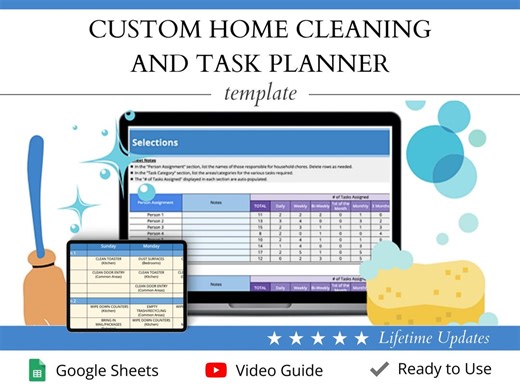 Custom Home Cleaning and Task Planner | Google Sheets Template | Auto-updating Charts, Task Assignment | Spreadsheet, Digital Planner - Etsy Canada