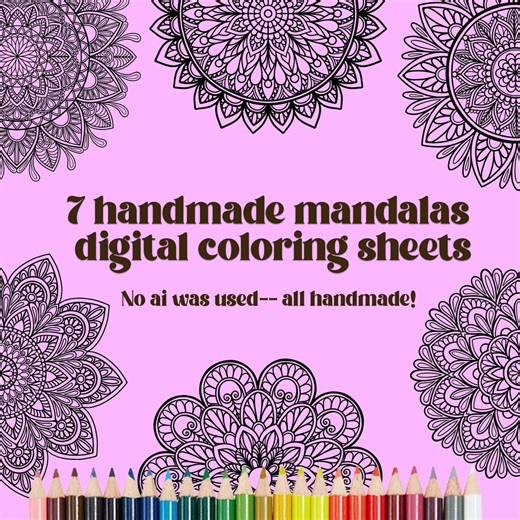Hand Drawn Mandala Coloring Pages (NO AI) | 7 Easy to Color Mandala Art | Printable Sheets - Etsy