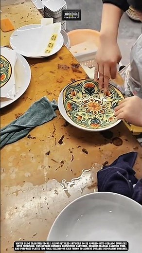 Applying ceramic decal artwork using Work tool Water Slide Transfer technique #tool #worktool