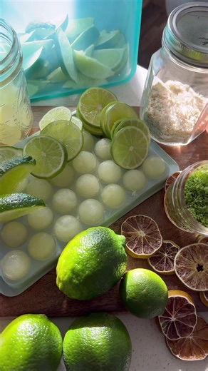 Preserving Limes! ✨ Adding to my lemon preservation video, let’s add a few more ways to preserve citrus! 🌱 Lime Ice Cubes: juice limes, add into ice cube molds, freeze completely, and then store in an airtight container in the freezer. 🌱 Dehydrated Lime Slices: slice fresh limes in medium-thin slices and add to a lined baking sheet or a dehydrator tray and dehydrate until crispy. I use my dehydrator’s fruit setting (135°) for eight hours or your oven’s lowest setting until completely dried thr