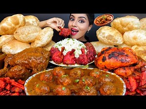 ASMR Eating Spicy Whole Chicken Curry,Kadai Chicken,Poori Masala,Rice Big Bites ASMR Eating Mukbang