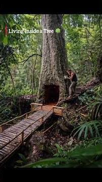 He Built a Secret House Inside a Giant Tree! 🌳😳 #survival #shorts #bushcraft #nature #treehouse