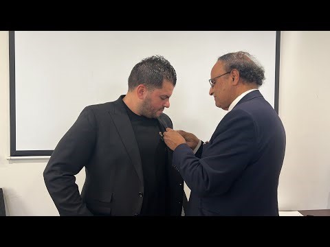 Sam Mraiche from MHCare Medical Receiving Queens Platinum Jubilee Medal for Humanitarian Efforts