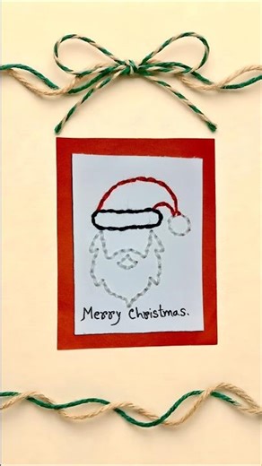Thread Work Santa Card Making | Handmade Christmas Card DIY🎅 #diy #shorts