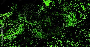 polygon color animation of 3d crumbling object bypassing from a web moves on a dark background. damaged vhs overlay.