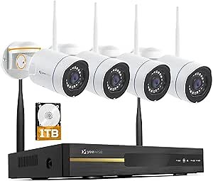 [Auto Tracking] Yeewise Wireless Pan Tilt Camera System, Plug-in Wi-Fi Camera System, 10CH 4K 8MP Dual WiFi NVR, 4pcs WiFi Rotaing Cameras with Color Night Vision, 1TB HDD for Local Storage