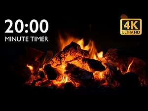 20 Minute Fireplace Timer with Relaxing Music and Alarm 4K 🎵⏰