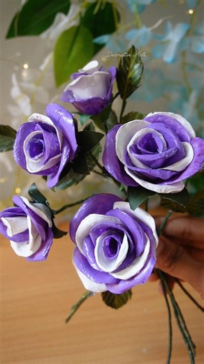 How to Make Purple and White Rose /DIY Aesthetic Rose Making Ideas With Glue Gun/#diy #rose #craft