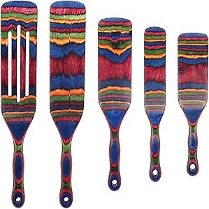 Spurtle Set, Wooden Utensils for Cooking, Kitchen Utensils Set, Pakkawood Kitchen Cooking Utensils Set, Apartment Essentials Wood Serving Spatula spoon, Home & kitchen Gift for Women & Men